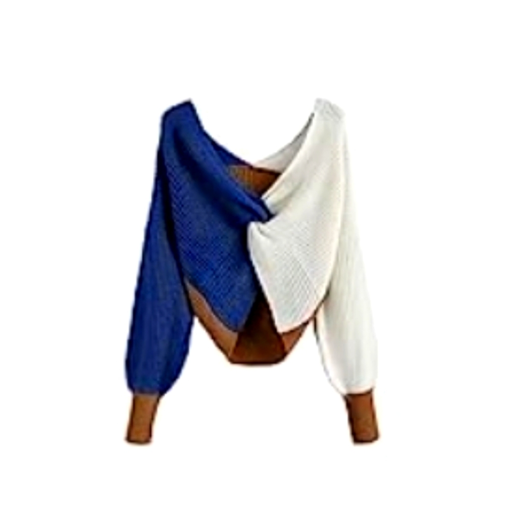 Zaful  Women's Plunging Neck Color Blocking Twist Sweater Loose Long Sleeve